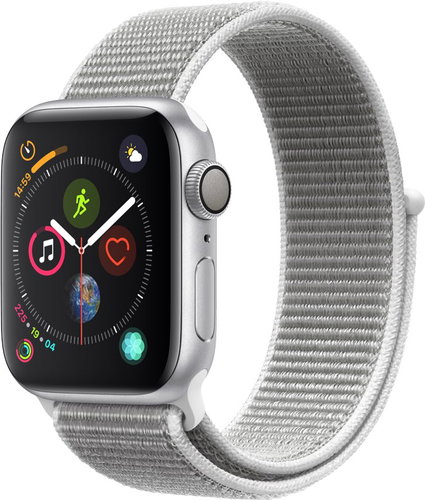 Apple Watch Series 4 40mm Stříbrný hliník s mušlově bílým bílým provlékacím sportovním řemínkem - Chytré hodinky - Hlavní obrázek
