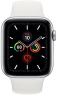 Apple Watch Series 5 44mm Stříbrný hliník s bílým sportovním řemínkem - Chytré hodinky