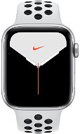 Apple Watch Series 5 Nike+ 44mm, ezüstszínű alumíniumtok platinaszín-fekete Nike sportszíjjal - Okosóra