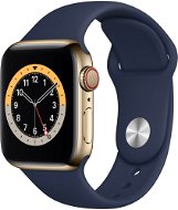 Apple Watch Series 6 40mm Cellular Aranyszínű rozsdamentes acél tok mély tengerészkék sportszíjjal - Okosóra