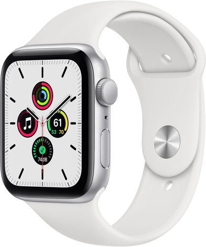 Apple Watch SE 44 mm ezüst alumínium, fehér sport szíjjal - Okosóra - Fő fotó