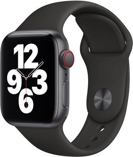 Apple Watch SE 44 mm Cellular Asztroszürke fekete alumínium, fekete sport szíjjal - Okosóra - Fő fotó