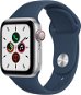 Apple Watch SE 44 mm Cellular Ezüst alumínium, mély indigókék sportszíjjal - Okosóra