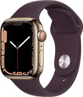 Apple Watch Series 7 41mm Cellular Aranyszínű rozsdamentes acél sötét meggypiros sportszíjjal - Okosóra
