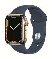 Apple Watch Series 7 41 mm Cellular Edelstahl Gold mit Deep Sea Blue Sportarmband - Smartwatch