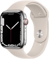 Apple Watch Series 7 45mm Cellular Stříbrný nerez s hvězdně bílým sportovním řemínkem - Chytré hodinky