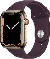 Apple Watch Series 7 45mm Cellular Aranyszínű rozsdamentes acél sötét meggypiros sportszíjjal - Okosóra