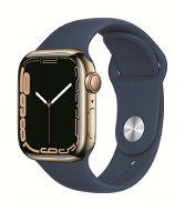 Apple Watch Series 7 45 mm Cellular Edelstahl Gold mit Deep Sea Blue Sportarmband - Smartwatch