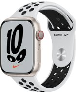 Apple Watch Nike Series 7 45mm Cellular Csillagfény alumínium platinaszín-fekete Nike sportszíjjal - Okosóra