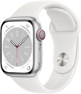 Apple Watch Series 8 41mm Cellular Stříbrný hliník s bílým sportovním řemínkem - Chytré hodinky
