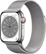 Apple Watch Series 8 41mm Cellular Stříbrný nerez se stříbrným milánským tahem - Chytré hodinky