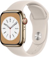 Apple Watch Series 8 41mm Cellular Edelstahlgehäuse Gold mit weißem Sportarmband - Smartwatch