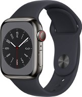 Apple Watch Series 8 41mm Cellular Edelstahlgehäuse Graphit mit Sportarmband in Mitternacht - Smartwatch