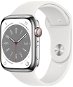 Apple Watch Series 8 45mm Cellular Edelstahlgehäuse Silber mit weißem Sportarmband - Smartwatch
