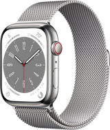 Apple Watch Series 8 45 mm Cellular Strieborný nerez so strieborným milánskym ťahom - Smart hodinky