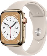 Apple Watch Series 8 45mm Cellular Edelstahlgehäuse Gold mit Sportarmband in Polarstern - Smartwatch