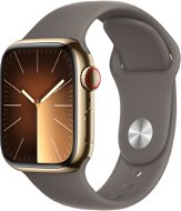 Apple Watch Series 9 41mm Cellular - arany rozsdamentes acél tok, agyag sport szíj, S/M - Okosóra