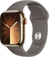 Apple Watch Series 9 41mm Cellular Edelstahlgehäuse Gold mit Sportarmband Tonbraun - M/L - Smartwatch
