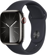Apple Watch Series 9 41mm Cellular Edelstahlgehäuse Graphit mit Sportarmband Mitternacht - S/M - Smartwatch