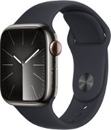 Apple Watch Series 9 41mm Cellular Edelstahlgehäuse Graphit mit Sportarmband Mitternacht - M/L - Smartwatch