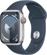 Apple Watch Series 9 41 mm Cellular Strieborný hliník s búrkovo modrým športovým remienkom – S/M - Smart hodinky
