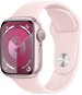 Okosóra Apple Watch Series 9 41mm - rózsaszín alumínium tok, világos rózsaszín sportpánt, S / M - Chytré hodinky