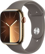 Apple Watch Series 9 45mm Cellular Zlatý nerez s jílově šedým sportovním řemínkem - S/M - Chytré hodinky