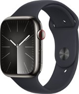Apple Watch Series 9 45mm Cellular Edelstahlgehäuse Graphit mit Sportarmband Mitternacht - M/L - Smartwatch