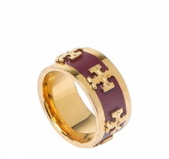 Tory Burch - Gold Enamel Ring Color: Burgundy, Size: 54 - Ring