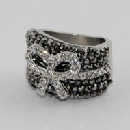 J-Jaz - Black Cocktail Ring With Rhinestones Color: Grey, Size: 54 - Ring