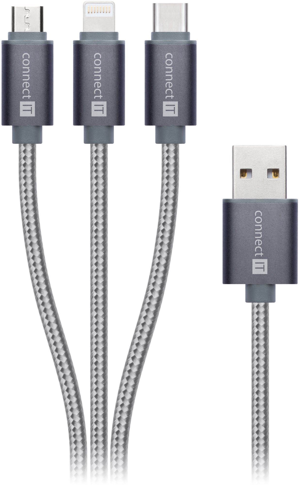 CONNECT IT Wirez 3in1, 1,2 m, ezüst