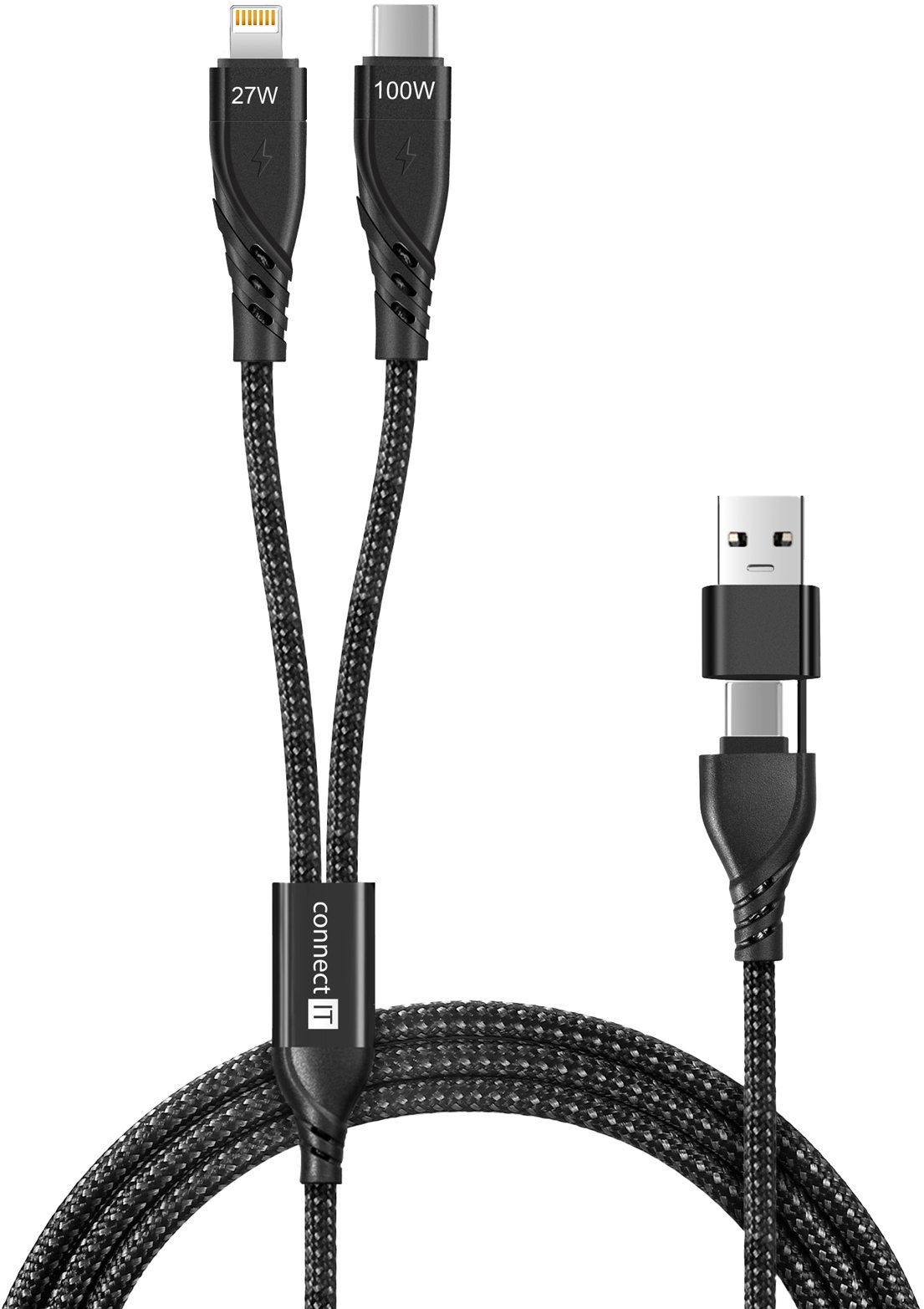 CONNECT IT Wirez 4in1 (USB-C, Lightning), fekete