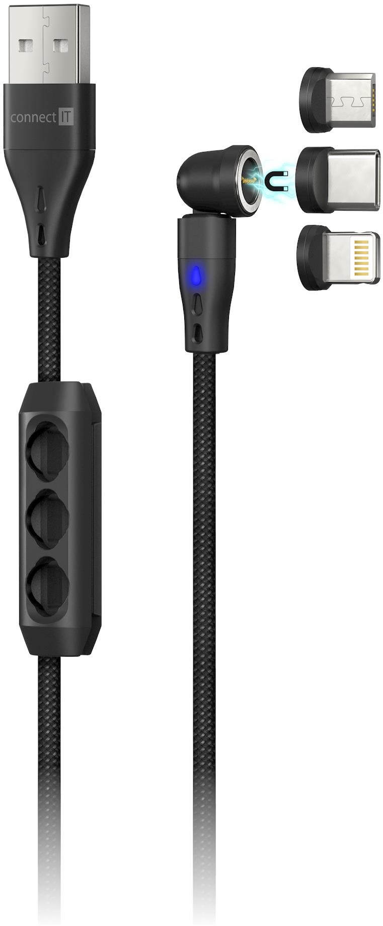 CONNECT IT Magnetic PowerLink 3in1, 2 m, fekete
