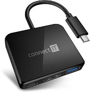 CONNECT IT CHU-7050-BK USB-C hub 3 v 1 (USB-C, USB-A, HDMI), black - Replikátor portov
