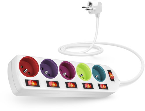 CONNECT IT prodlužovací, 5 zásuvek, 2 m, s vypínači, barevný - Hosszabbító kábel - Fő fotó