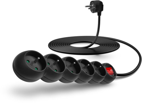 CONNECT IT extension 230V, 5 sockets + switch, 5m, black Main image CONNECT IT extension 230V, 5 sockets + switch, 5m, black - Extension Cable - Main image