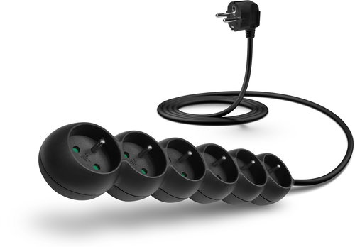 CONNECT IT extension 230V, 6 sockets, 2m, black - Extension Cable - Main image