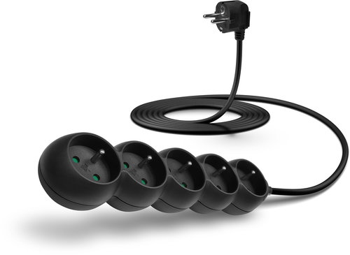 CONNECT IT extension 230V, 5 sockets, 3m, black - Extension Cable - Main image