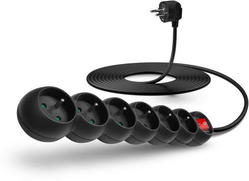 CONNECT IT extension 230V, 6 sockets + switch, 5m, black - Extension Cable - Main image