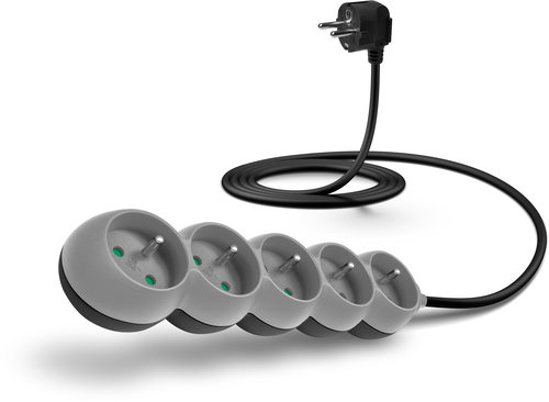 CONNECT IT Power extension cord 230V, 5 sockets, 2m, grey - Extension Cable - Main image
