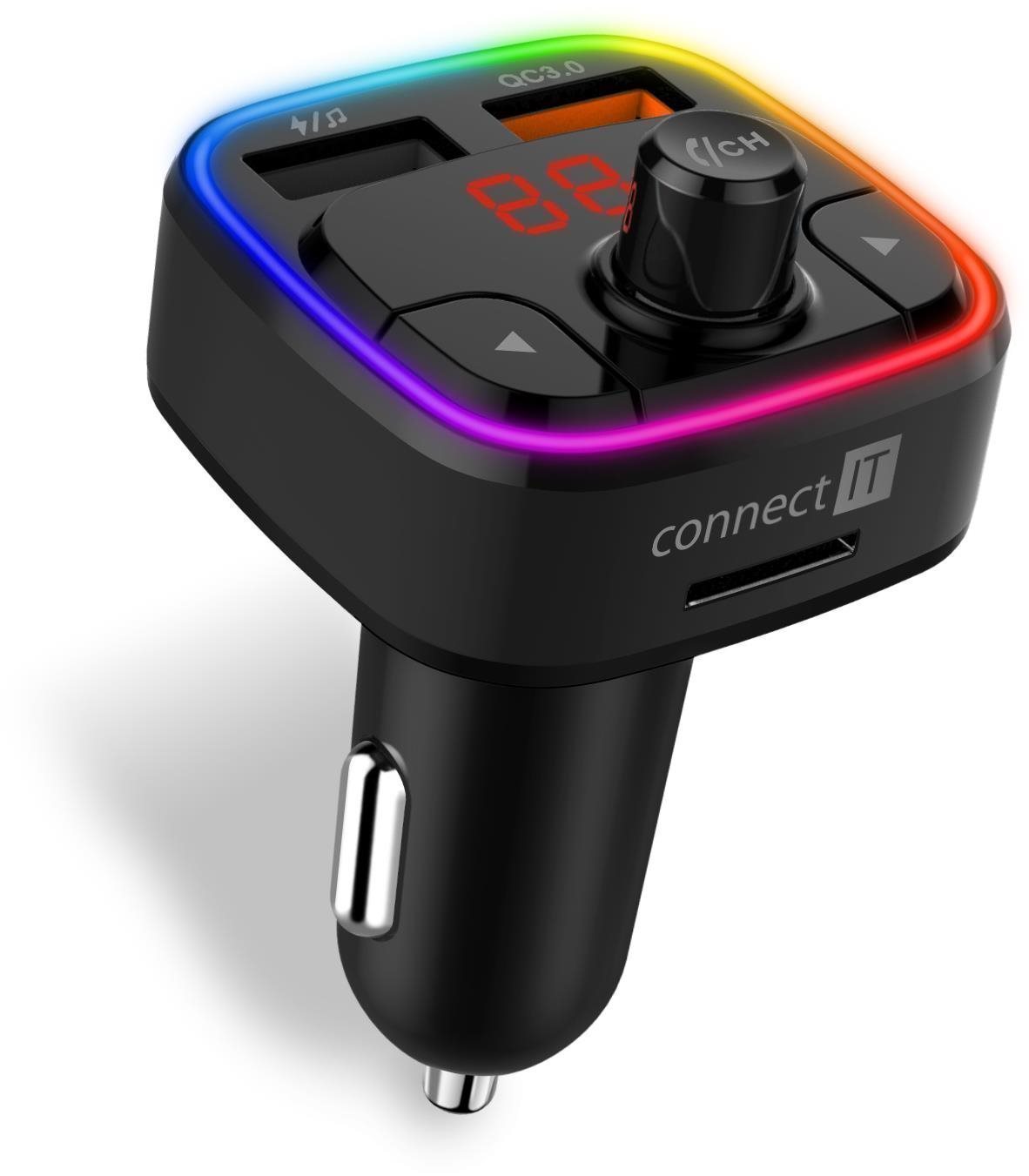CONNECT IT CarRGB vezeték nélküli FM transzmitter, 2xUSB+MicroSD, FEKETE