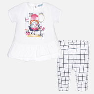 MAYORAL girls short sleeve t-shirt and plaid leggings set - white - 74 cm - Baby Clothing Set