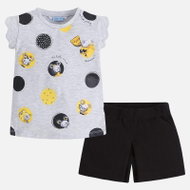 MAYORAL girls short sleeve shorts and t-shirt set with print - black and grey - 128 cm - Clothes Set
