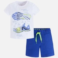 MAYORAL boys' shorts and T-shirt set with short sleeves and printed shoes - white and blue - 122 cm - Clothes Set