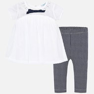MAYORAL girls set T-shirt and leggings squares white, blue - 128 cm - Clothes Set