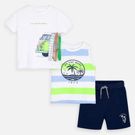 MAYORAL boys set 3 pieces - tank top, t-shirt, shorts - blue, white, green - 104 cm - Clothes Set