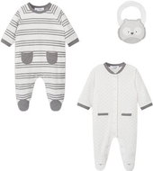 MAYORAL children's set of overalls with DR and bib, white / grey owl pattern - 70 cm - Baby Clothing Set