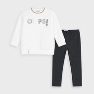 MAYORAL girls set grey leggings and white T-shirt with DR, polka dots and inscription - 104 cm - Clothes Set
