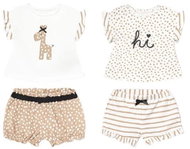 MAYORAL girls set 4pcs t-shirt and shorts giraffe and polka dots, brown/white - 80 cm - Baby Clothing Set
