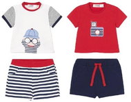 MAYORAL boys set 4pcs T-shirt KR and shorts, red/blue/white - Baby Clothing Set